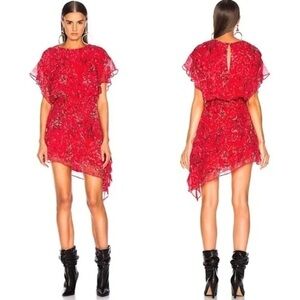IRO Blame Dress Asymmetrical Hem Floral Red Size 38/6